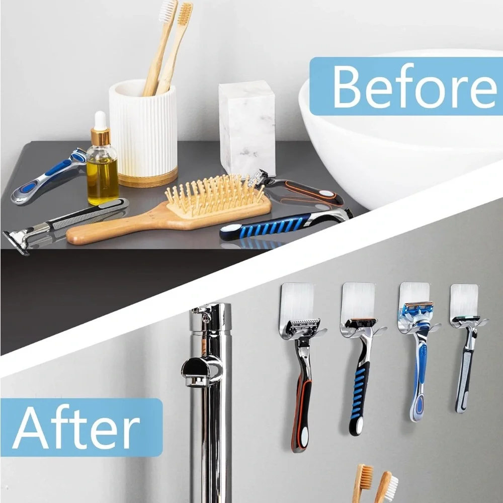 Razor Hanger Hooks for Bathroom Kitchen Stainless Steel Waterproof Self-Adhesive